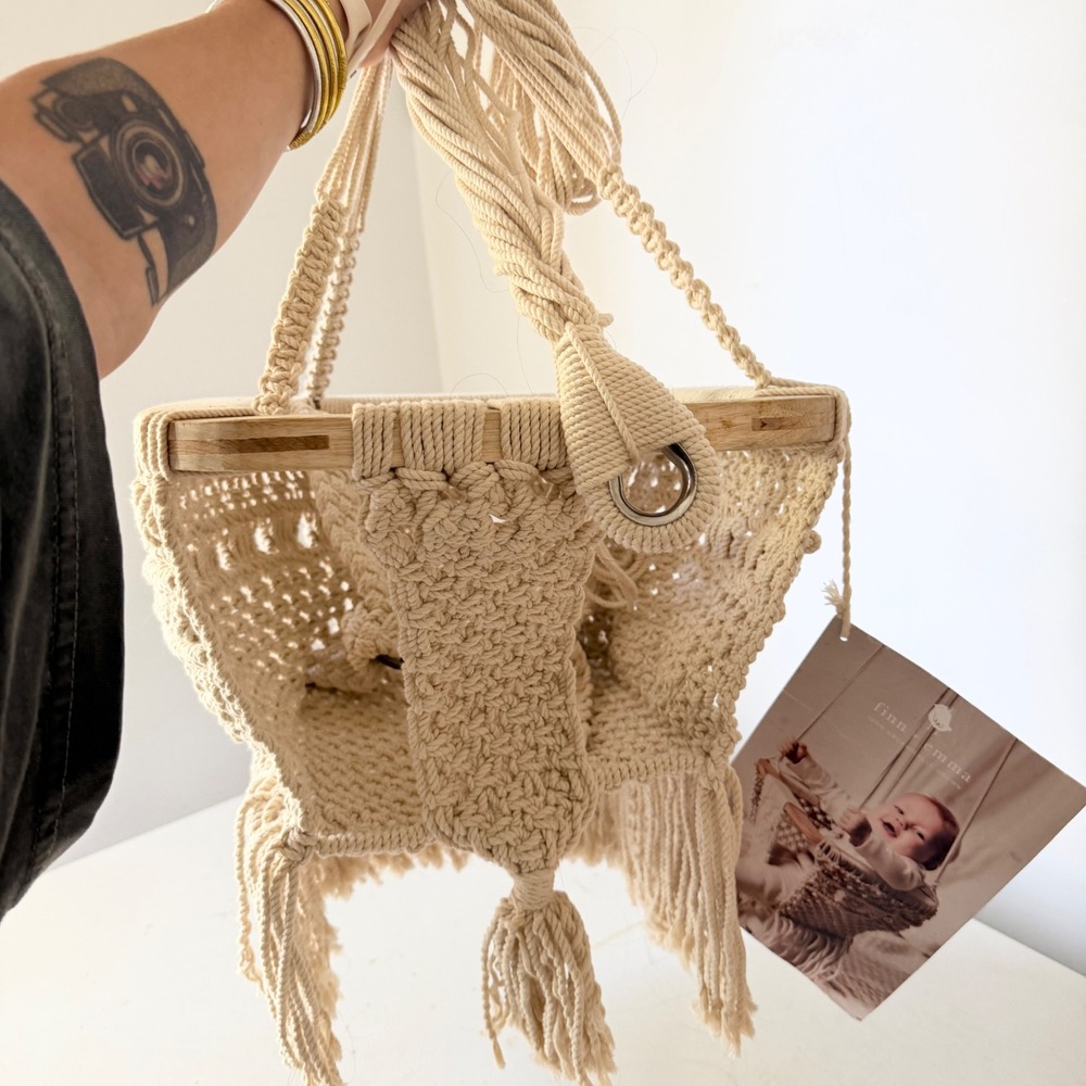 Finn + Emma Macrame Baby Swing Natural Organic Cotton Boho Nursery NWT